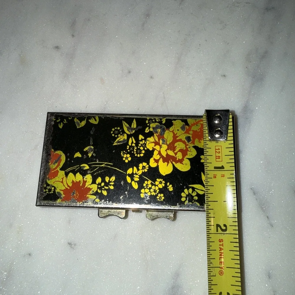 Vintage Painted Floral Metal Pill Box 3.25